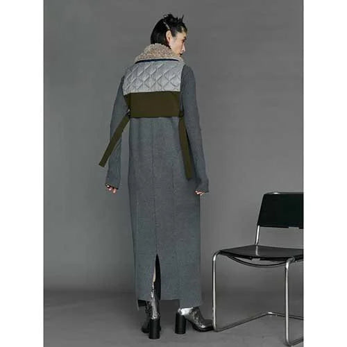 big collar fabric mix vest