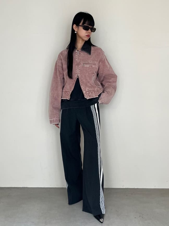 leather collar denim blouson