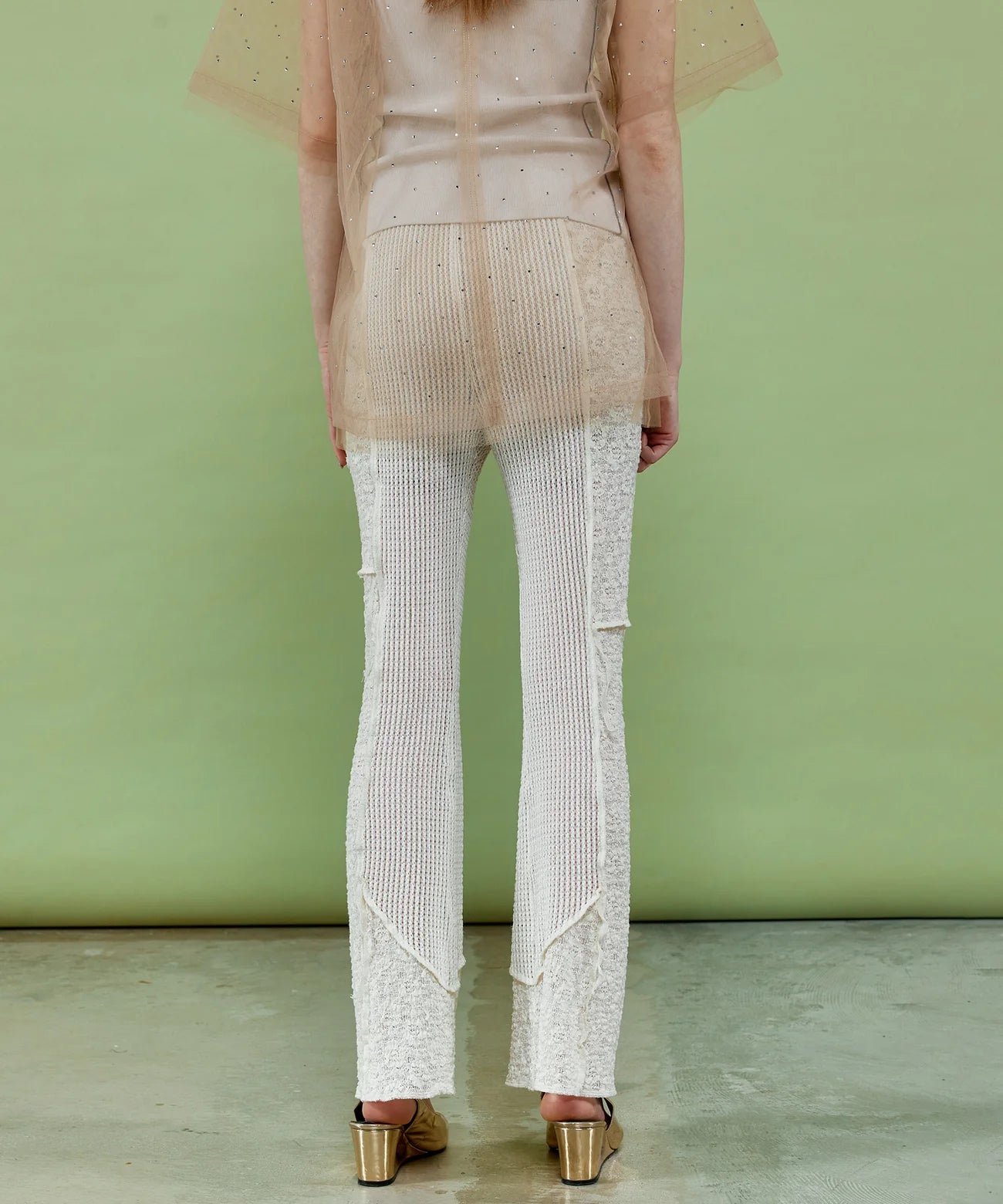 mesh combination outseam flare pant