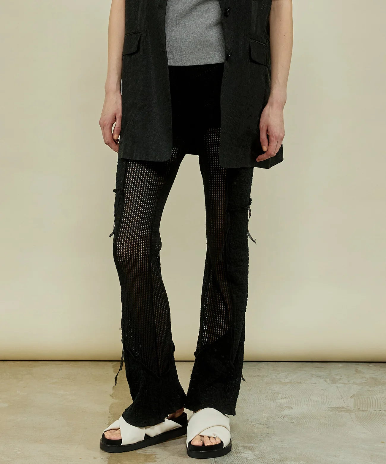 mesh combination outseam flare pant