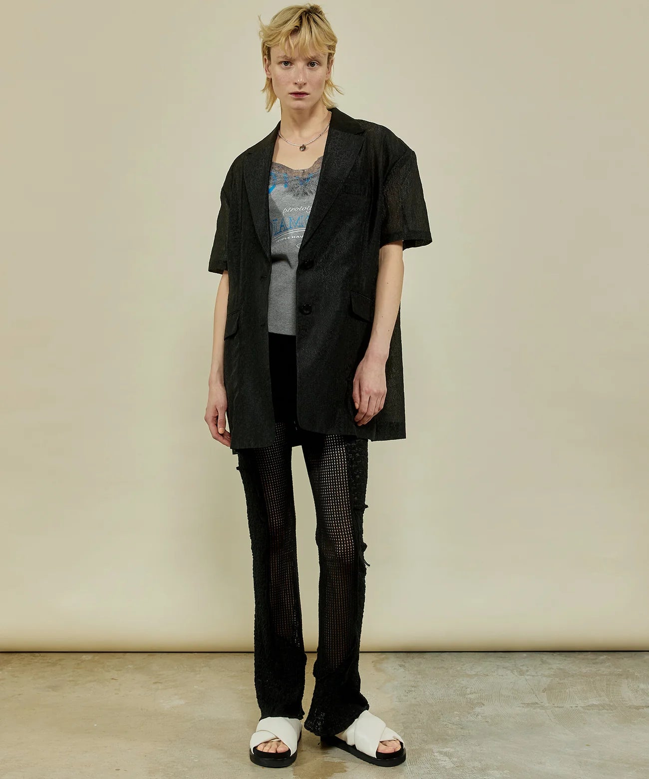 mesh combination outseam flare pant