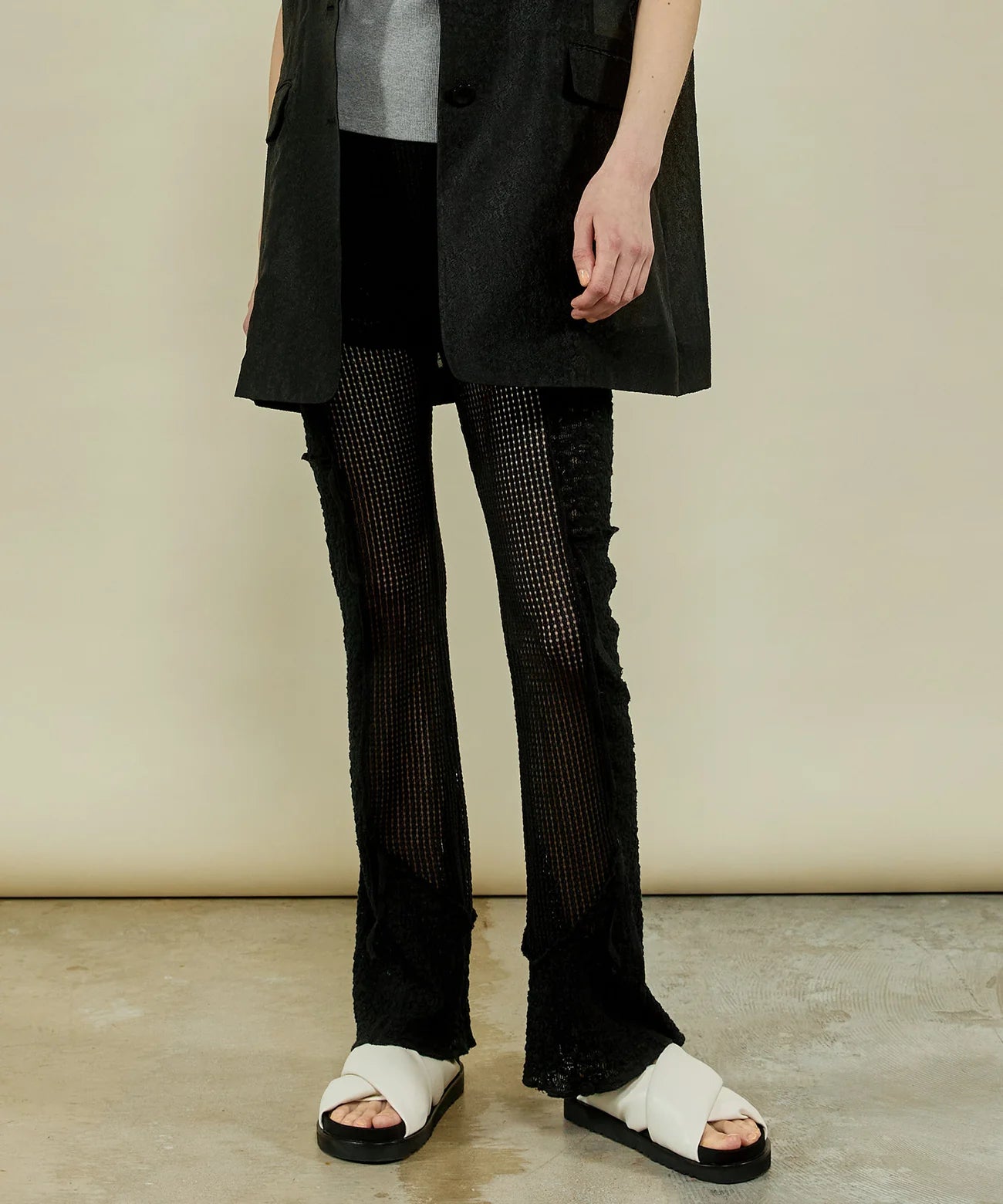 mesh combination outseam flare pant