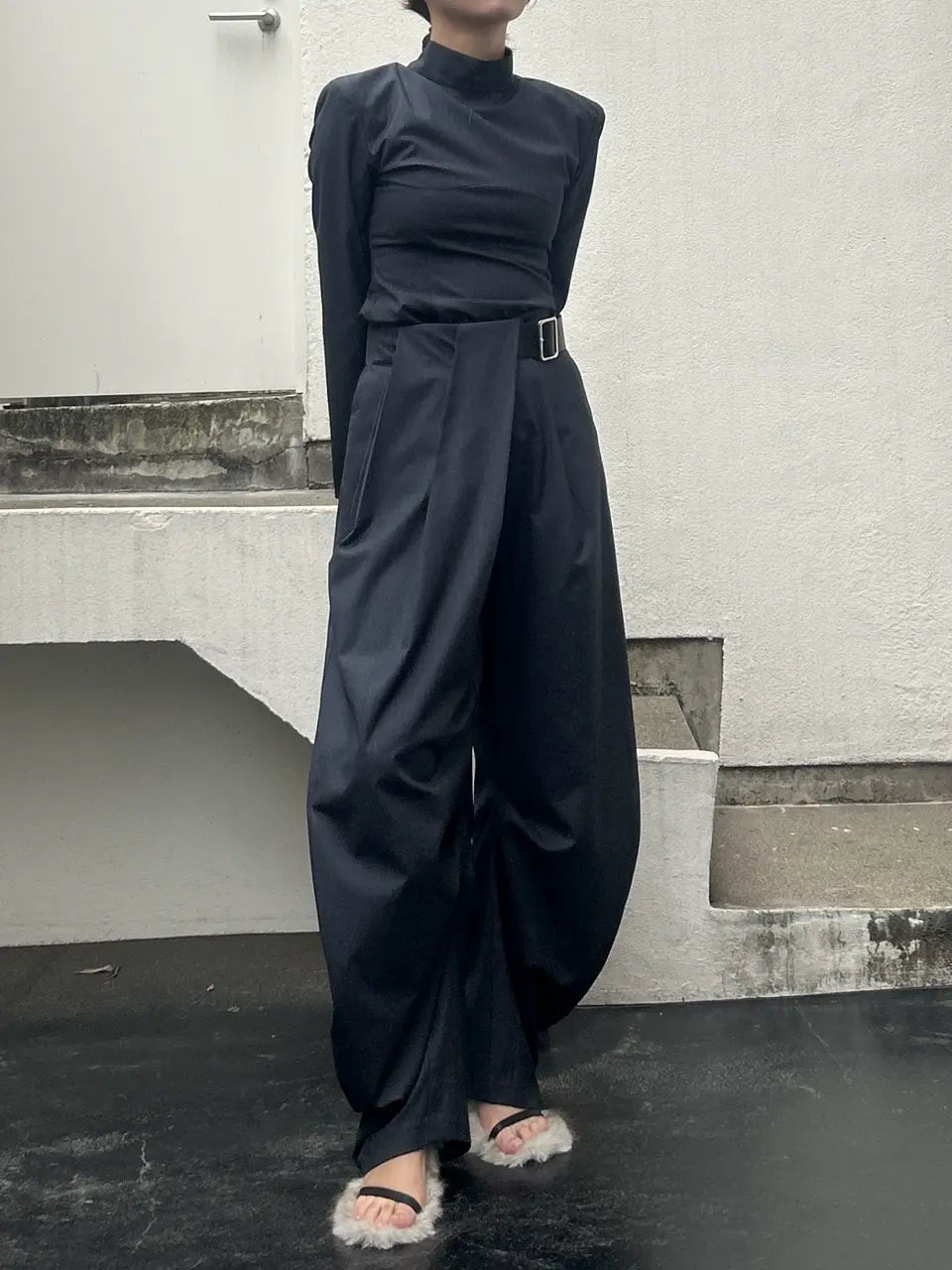 asymmetrical belt pants