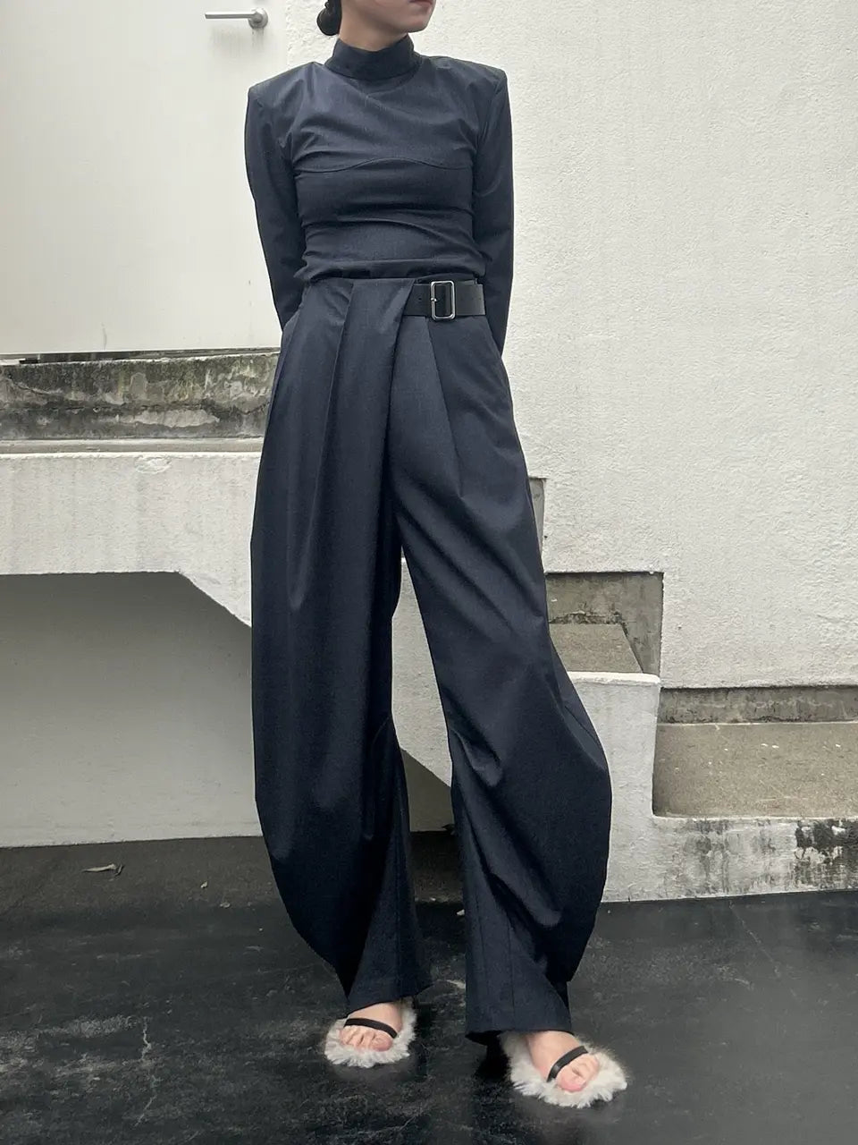 asymmetrical belt pants