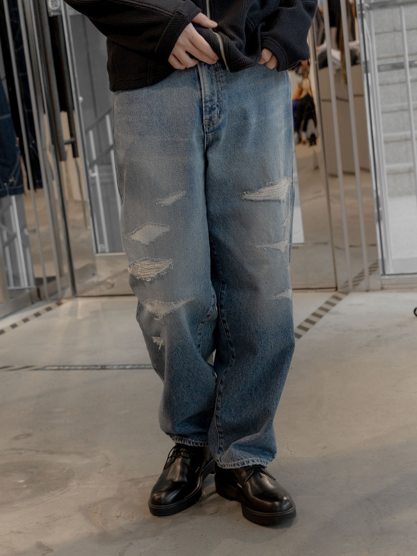 13.5oz denim wide tapered jeans