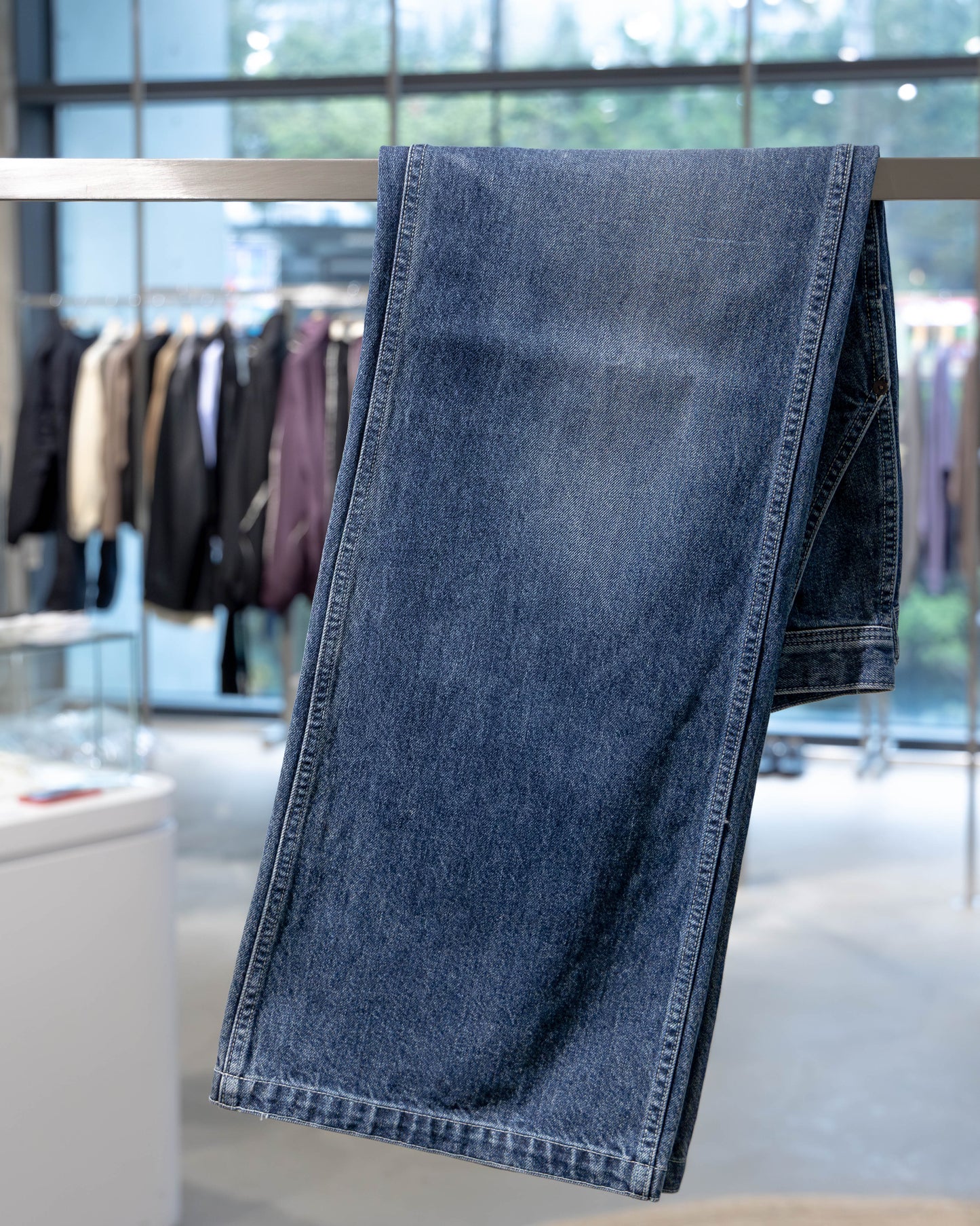 denim wide stem pants