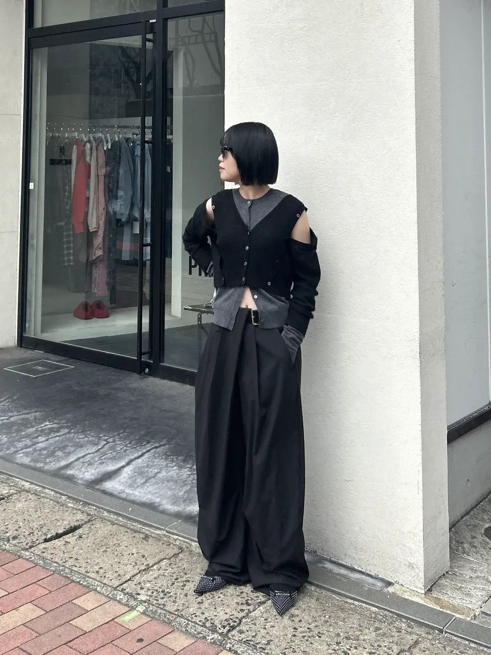 asymmetrical belt pants