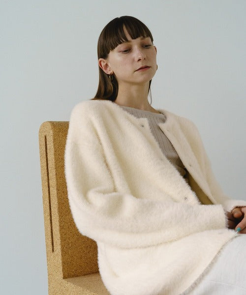 shaggy crew neck knit cardigan
