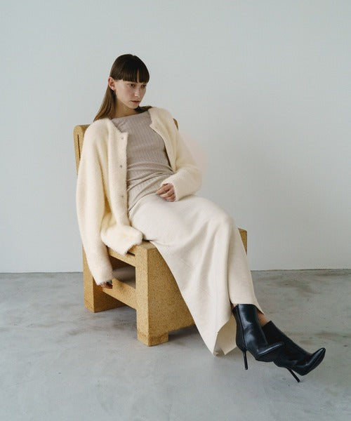 shaggy crew neck knit cardigan