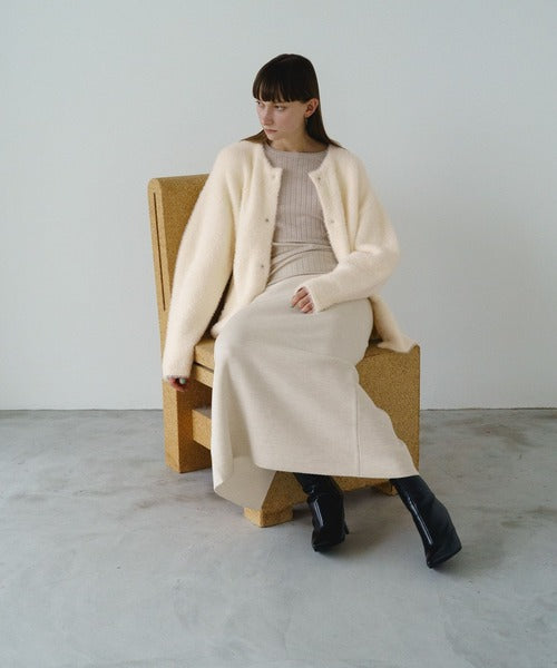 shaggy crew neck knit cardigan