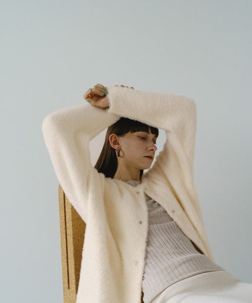 shaggy crew neck knit cardigan