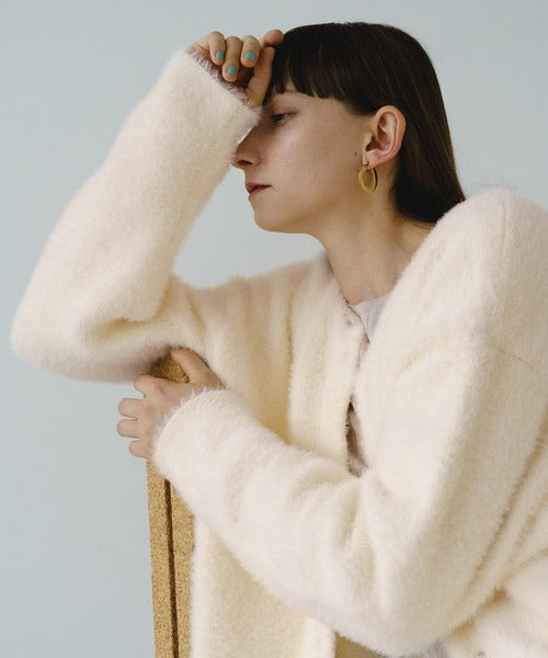 shaggy crew neck knit cardigan