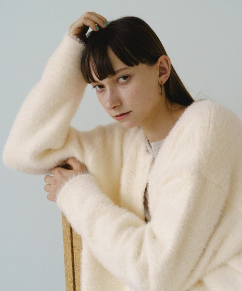 shaggy crew neck knit cardigan