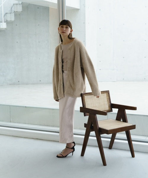 shaggy crew neck knit cardigan