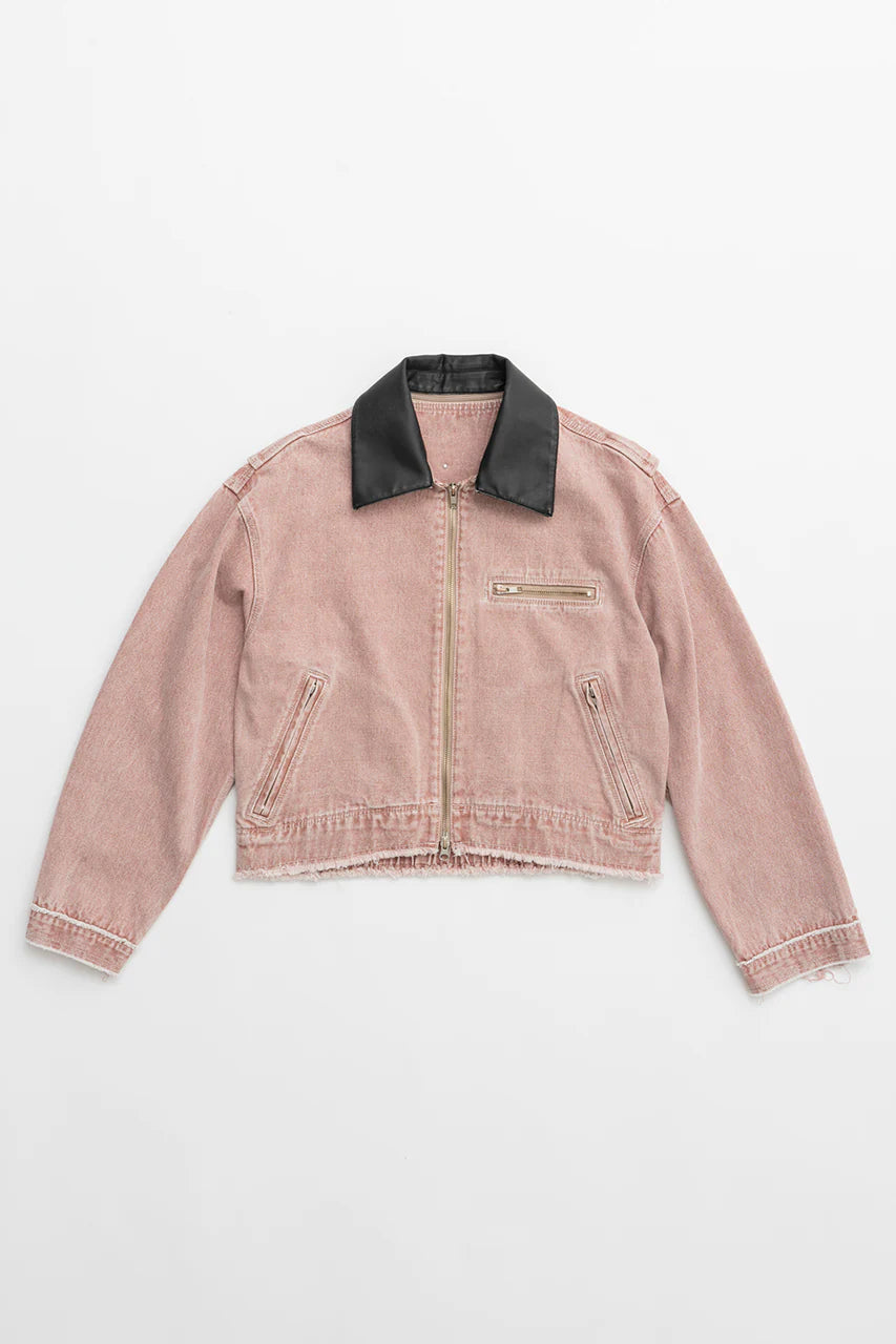 leather collar denim blouson