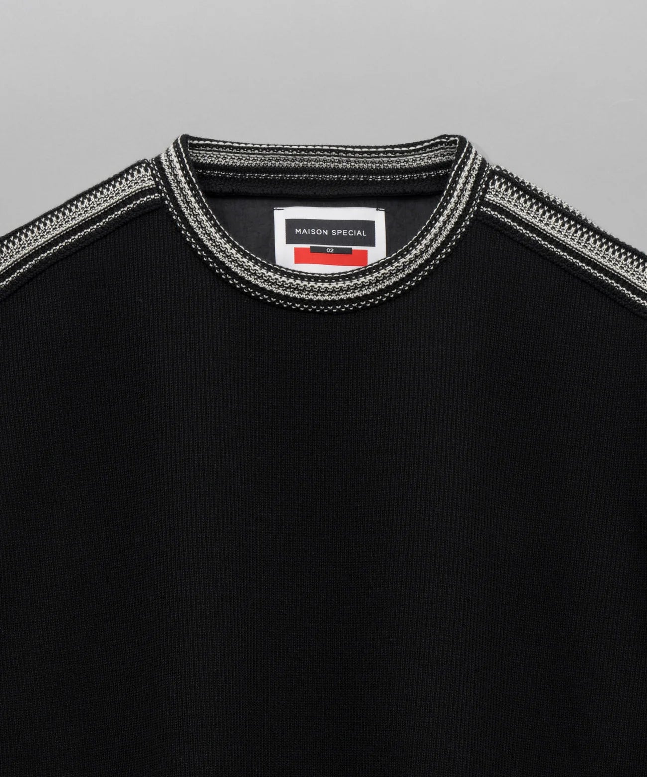 different material combination crochet line prime-over crew neck t-shirt
