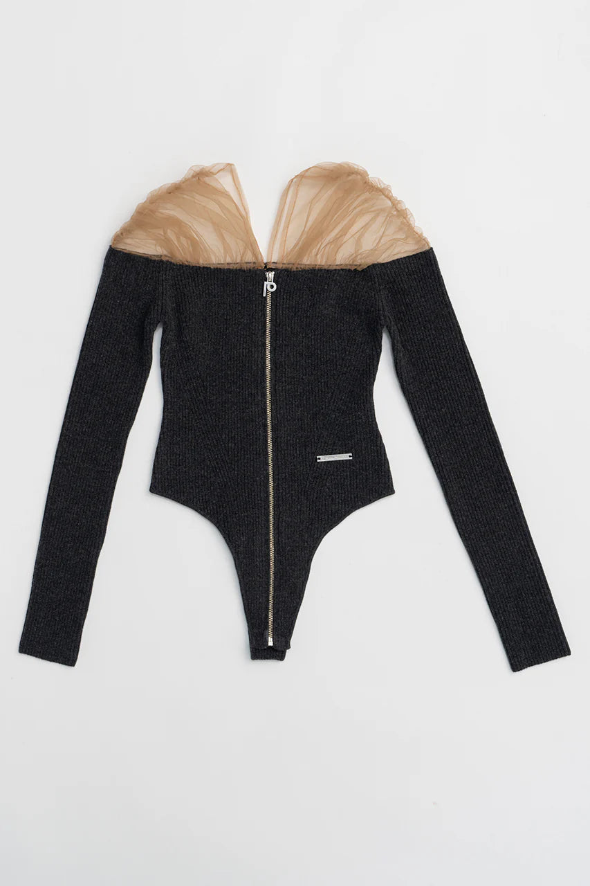 tulle trim knit bodysuit