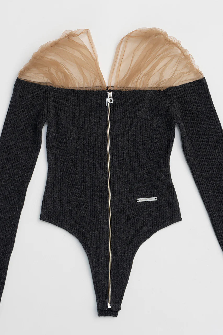 tulle trim knit bodysuit
