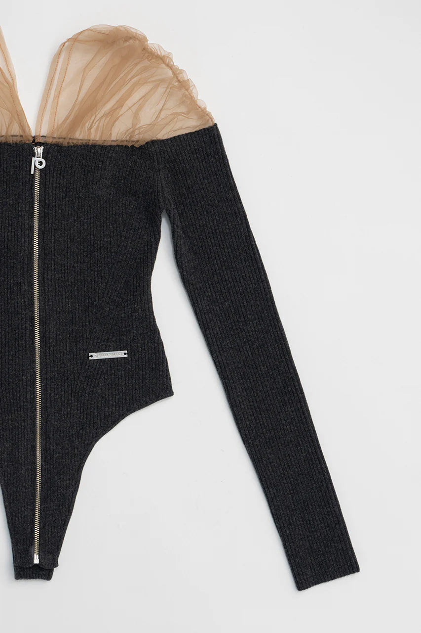 tulle trim knit bodysuit