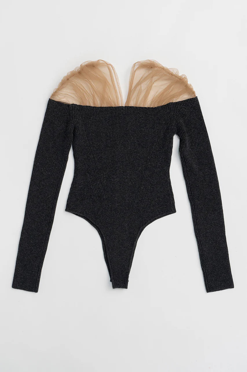 tulle trim knit bodysuit