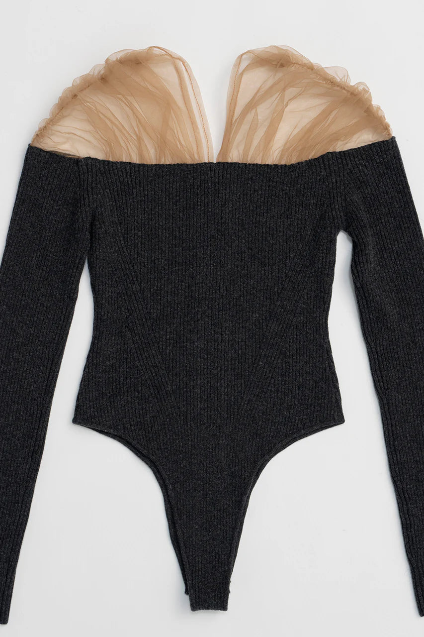 tulle trim knit bodysuit