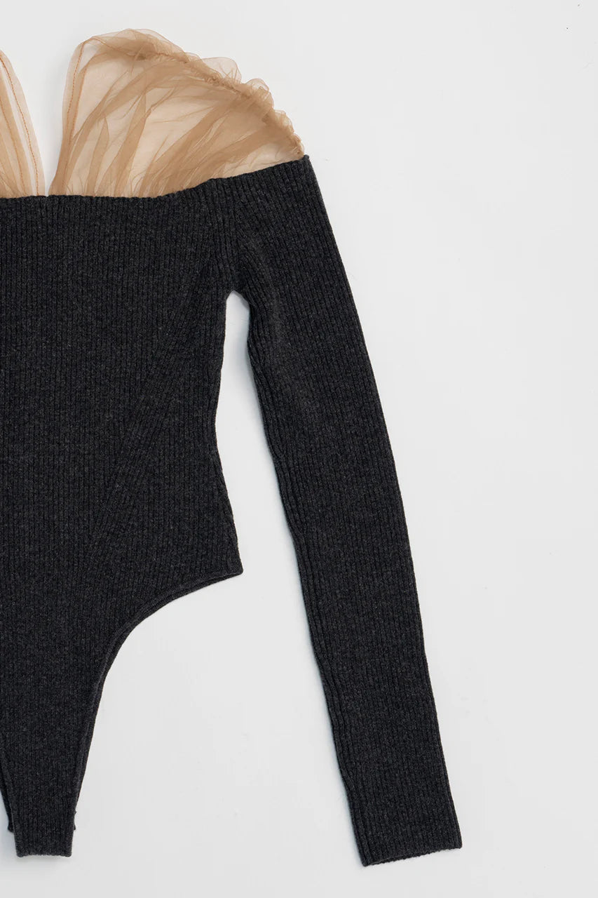 tulle trim knit bodysuit