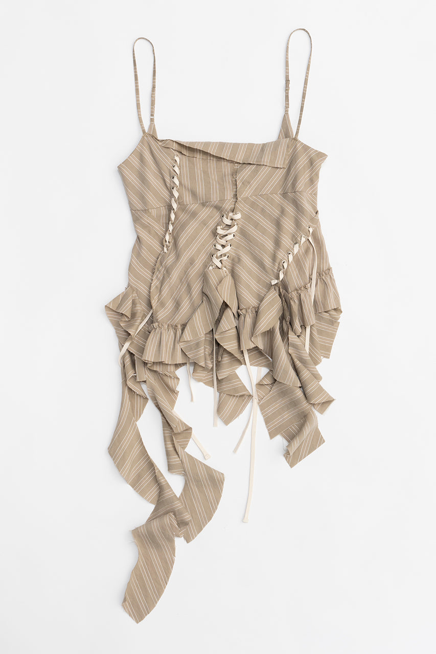 ruffle lace-up stripe top