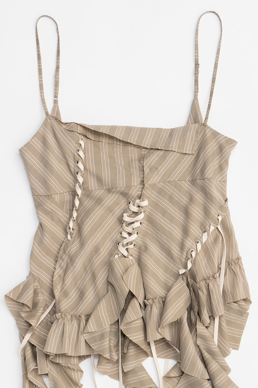 ruffle lace-up stripe top