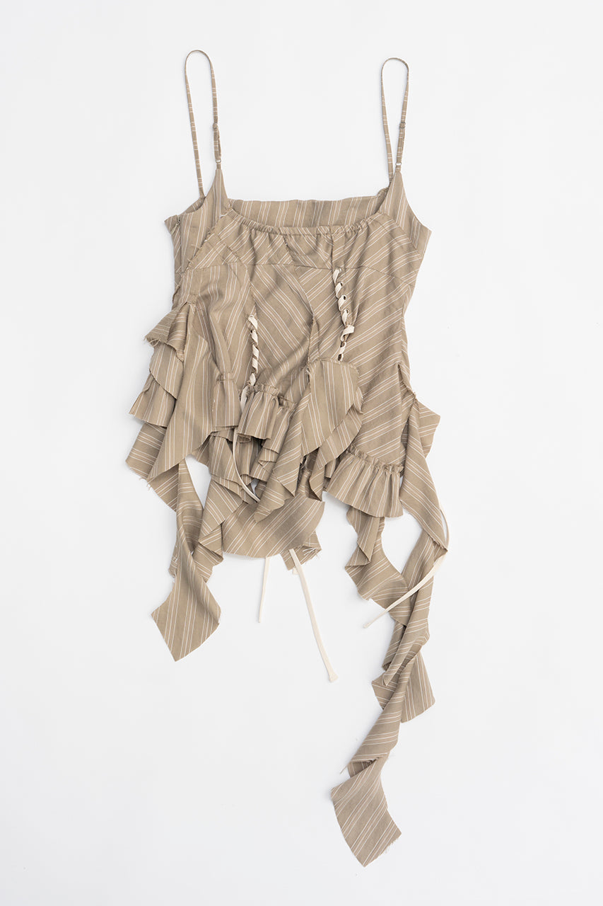 ruffle lace-up stripe top