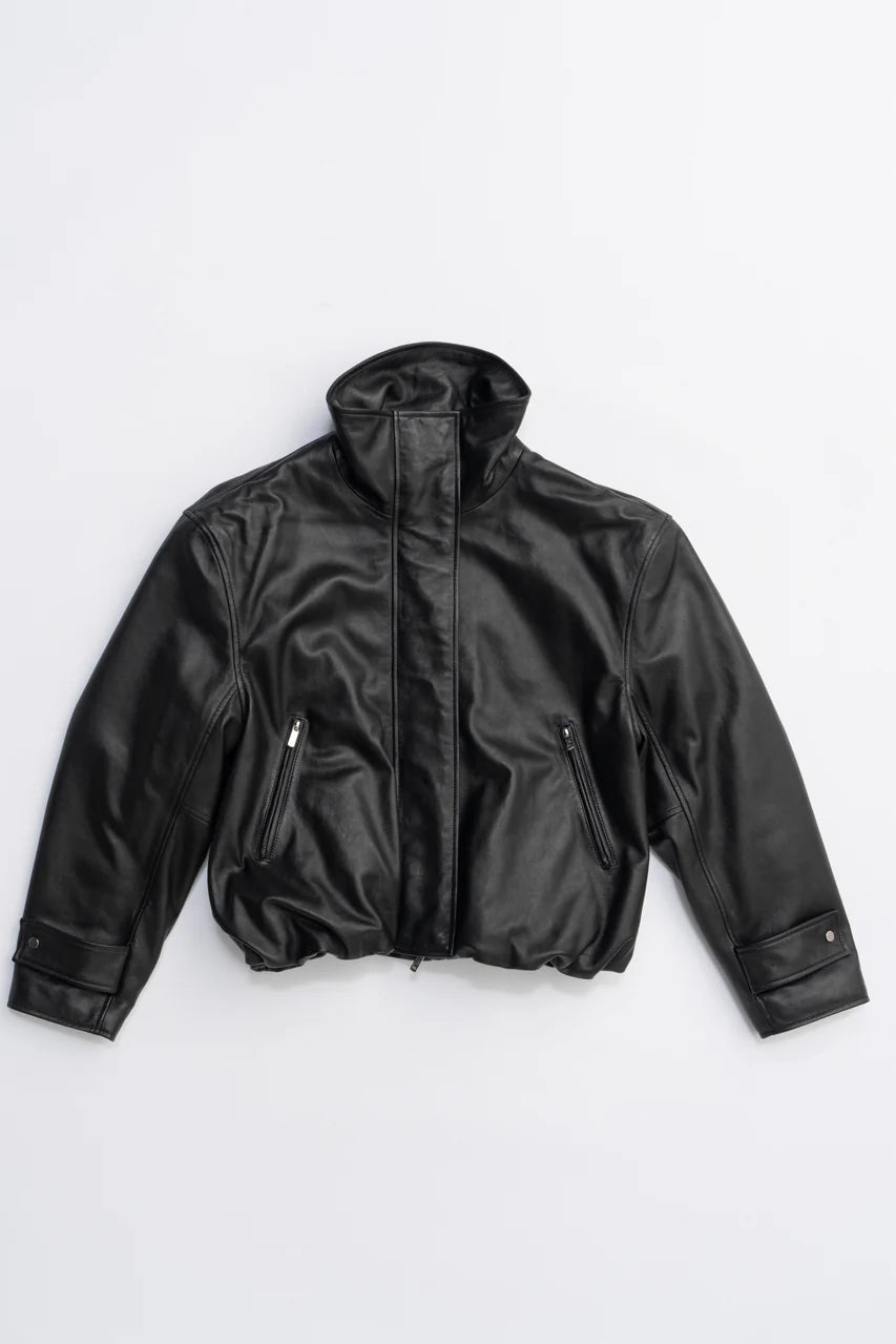 sheep leather high neck blouson