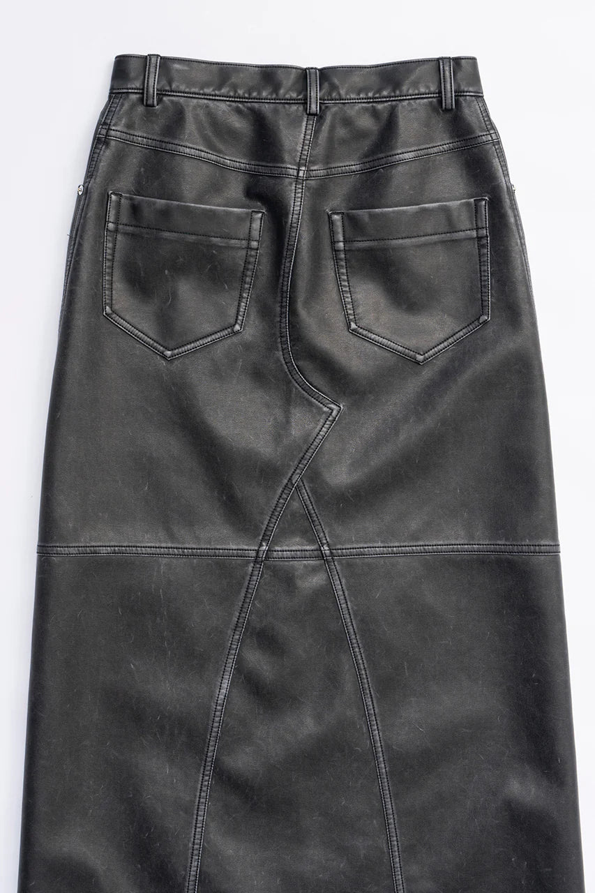 vegan leather slit skirt