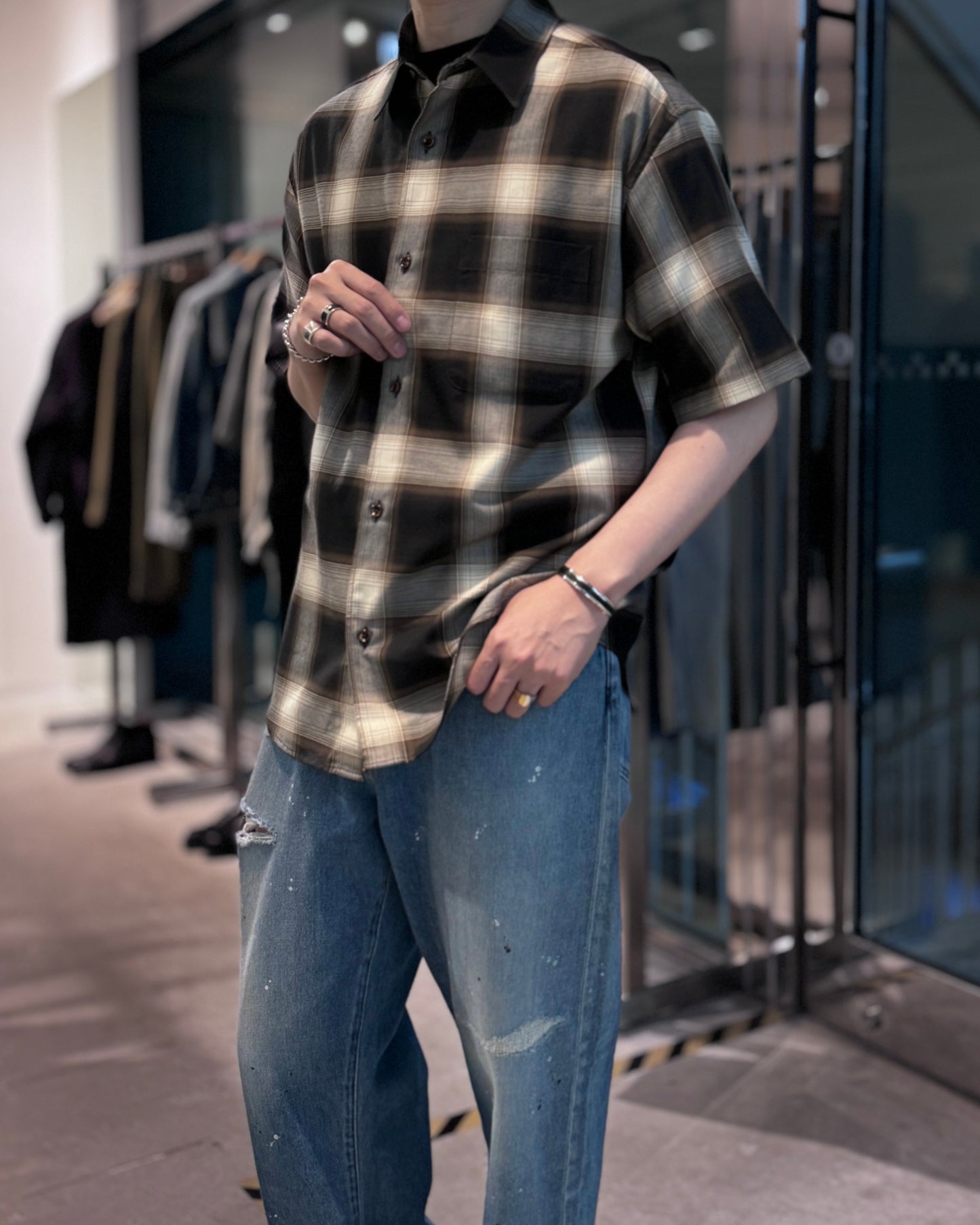 organic cotton ombre check regular collar ss shirt
