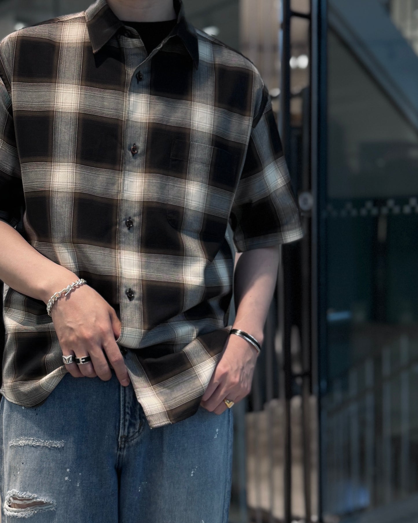 organic cotton ombre check regular collar ss shirt