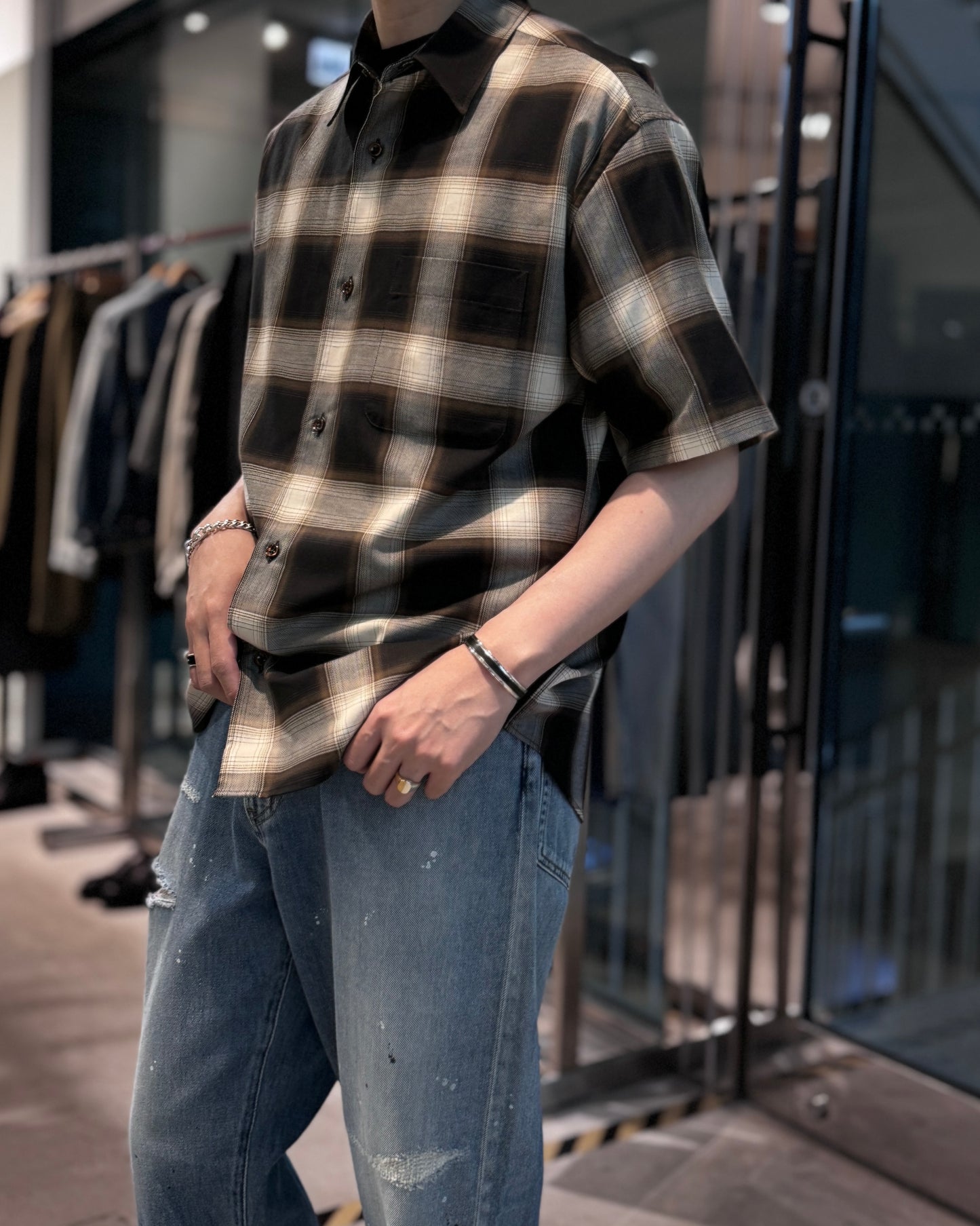 organic cotton ombre check regular collar ss shirt