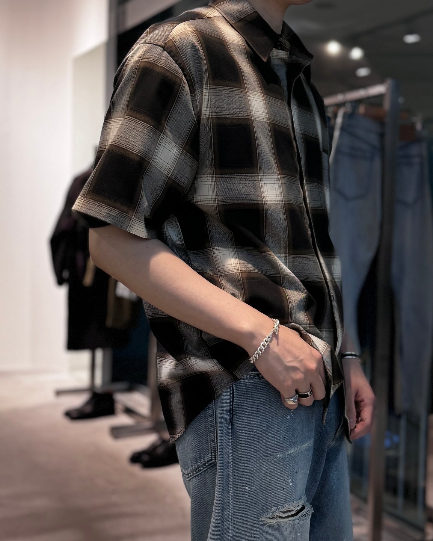 organic cotton ombre check regular collar ss shirt