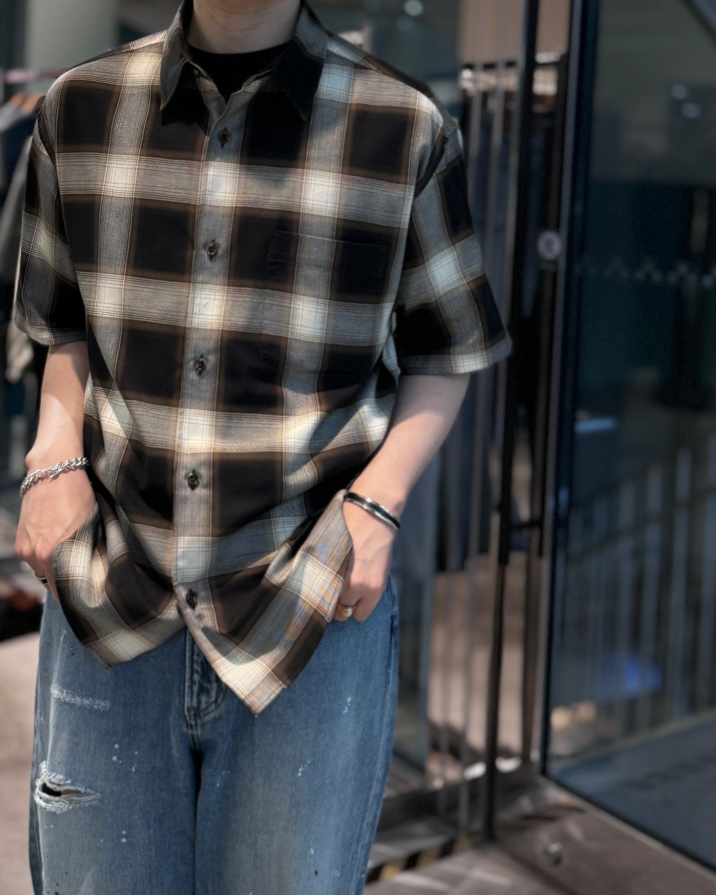 organic cotton ombre check regular collar ss shirt