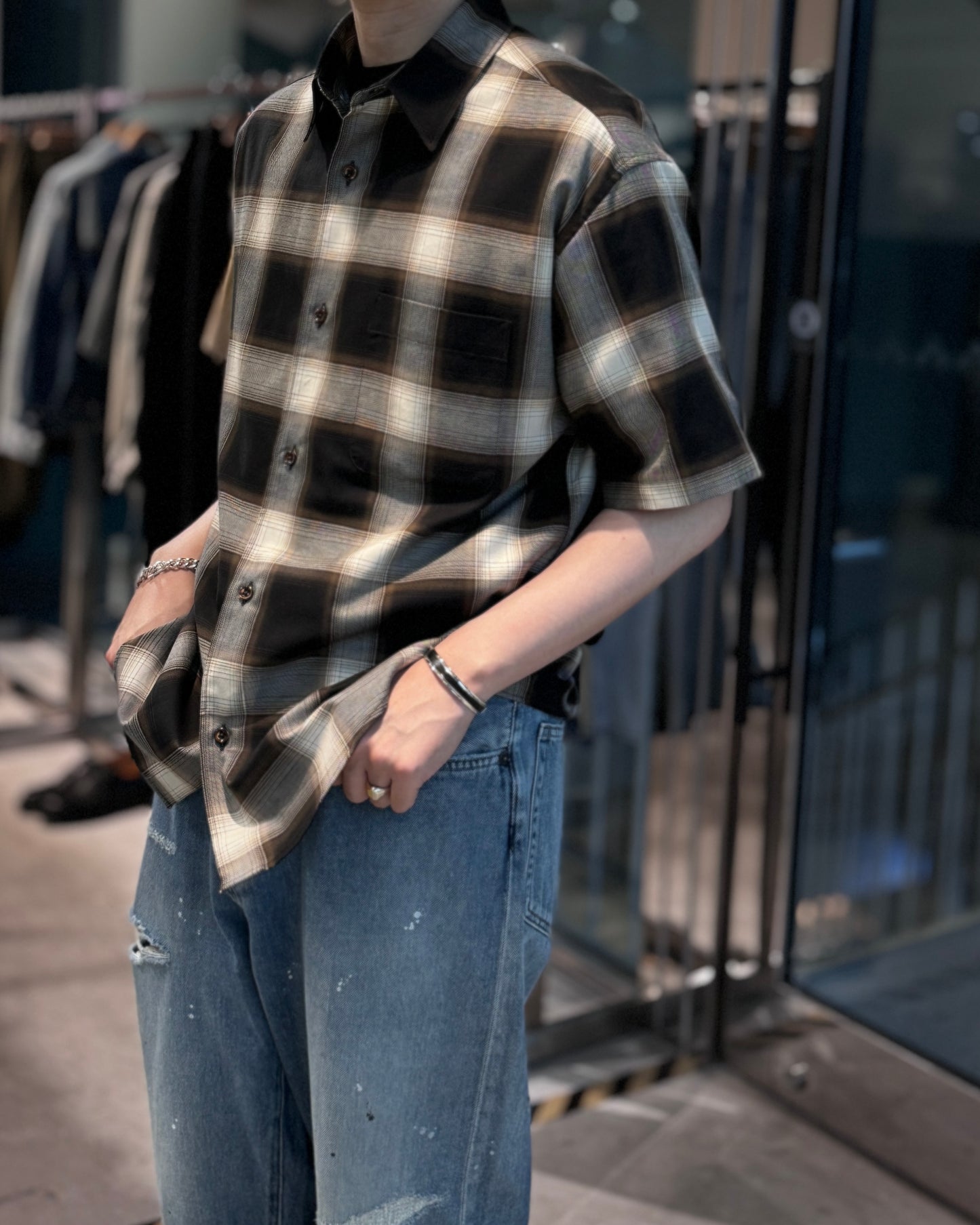 organic cotton ombre check regular collar ss shirt