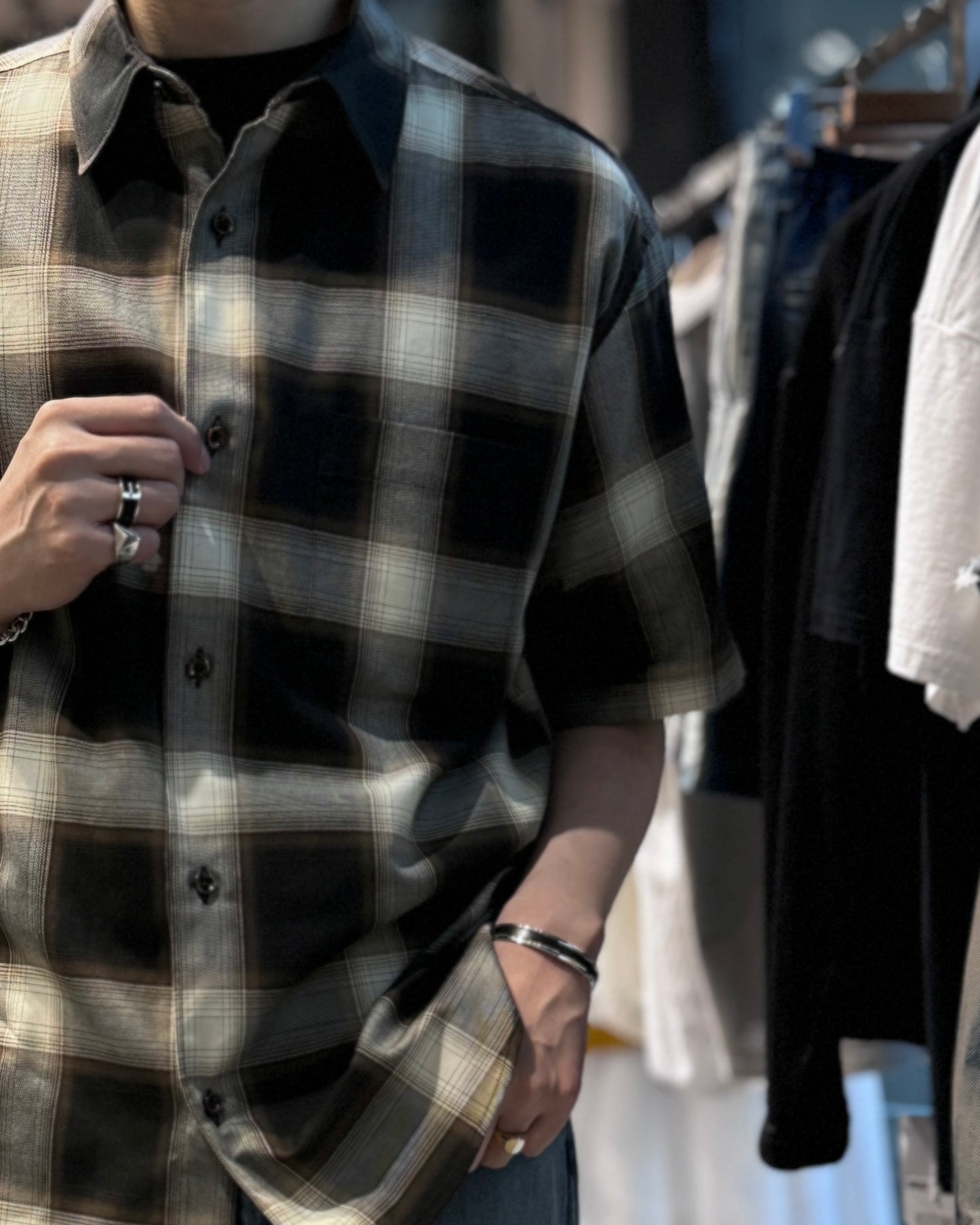 organic cotton ombre check regular collar ss shirt