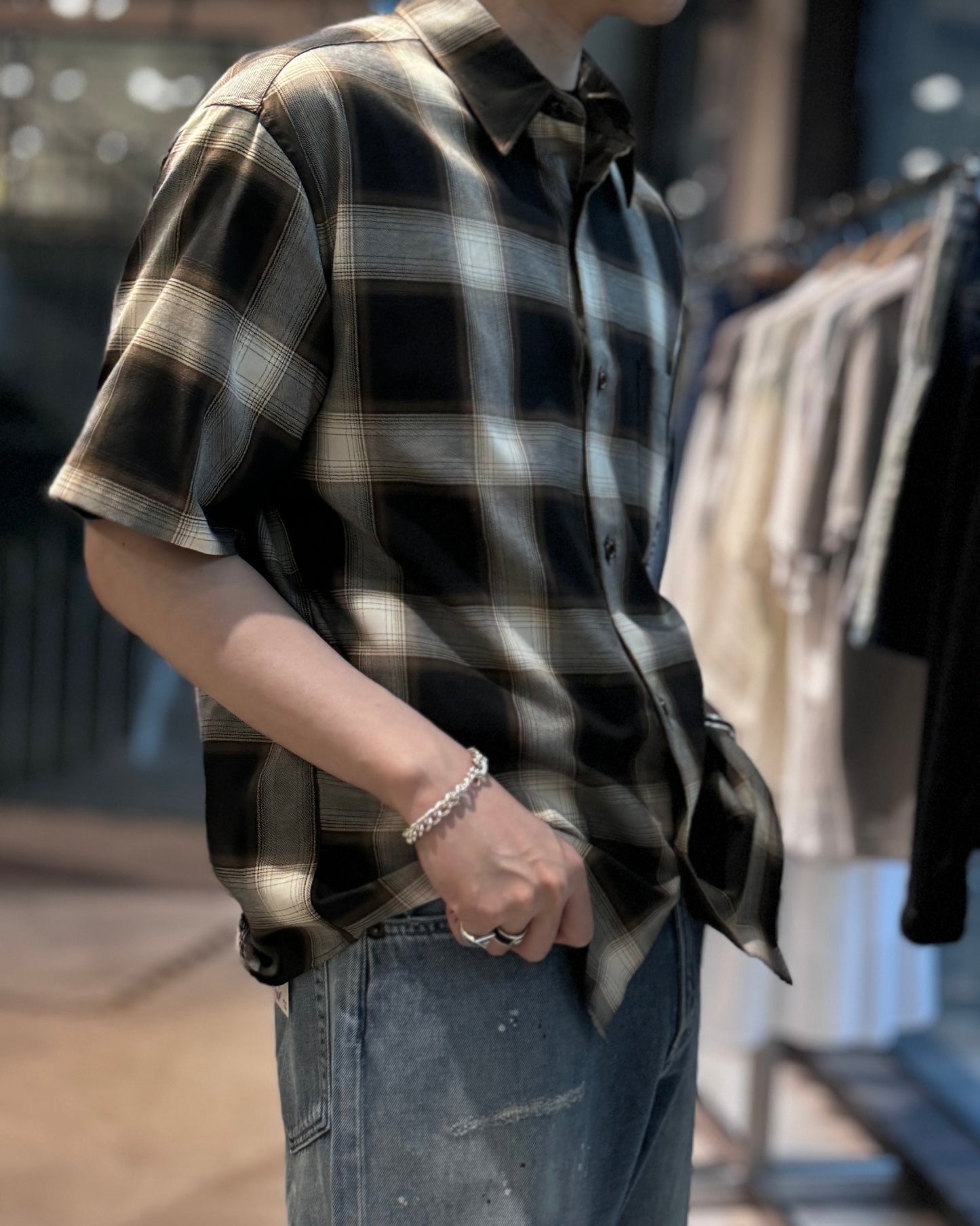 organic cotton ombre check regular collar ss shirt