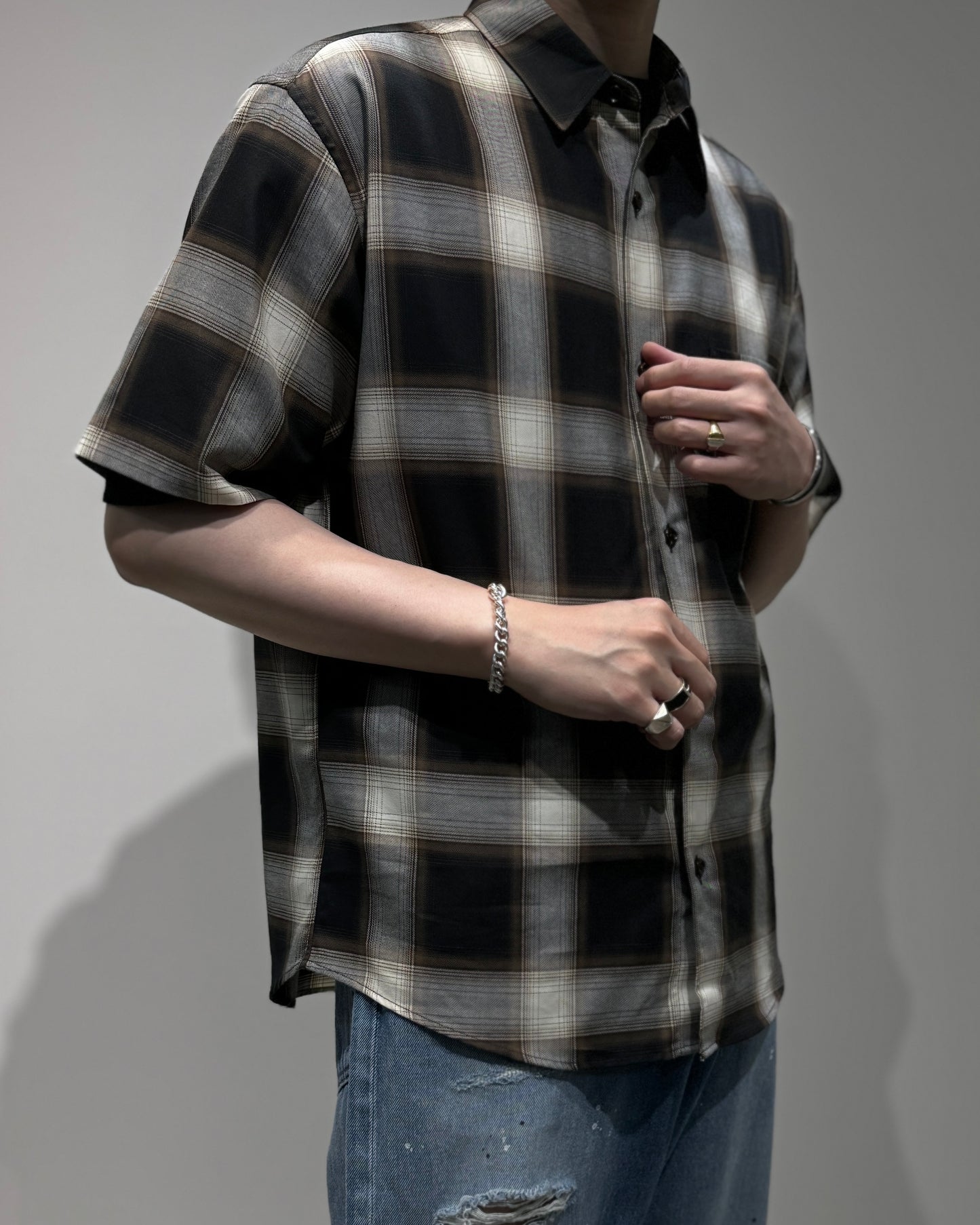 organic cotton ombre check regular collar ss shirt