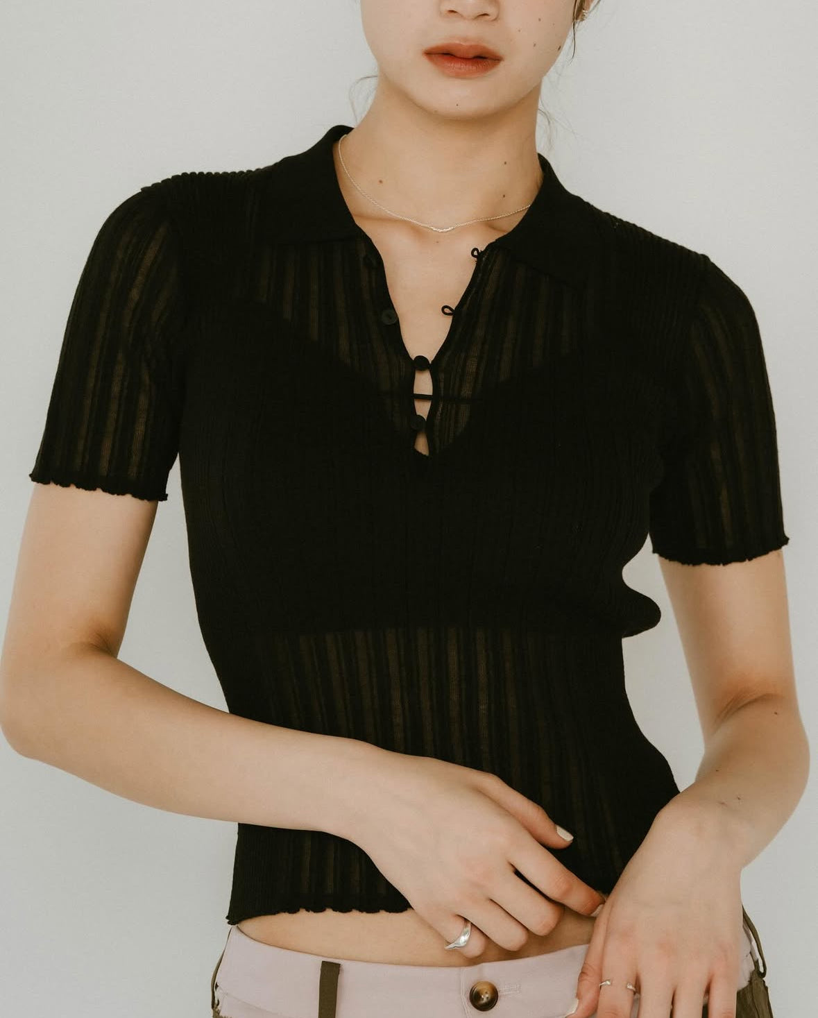 sheer polo knit