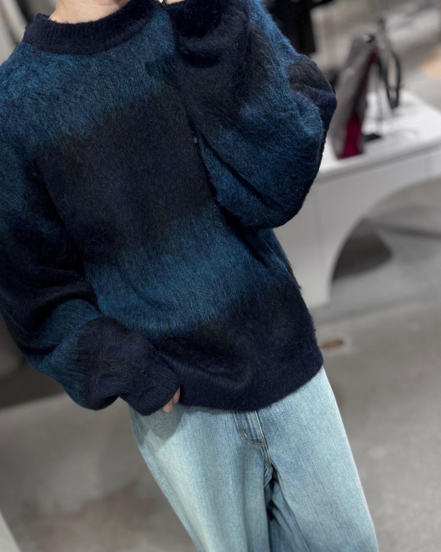 shaggy crew neck knit