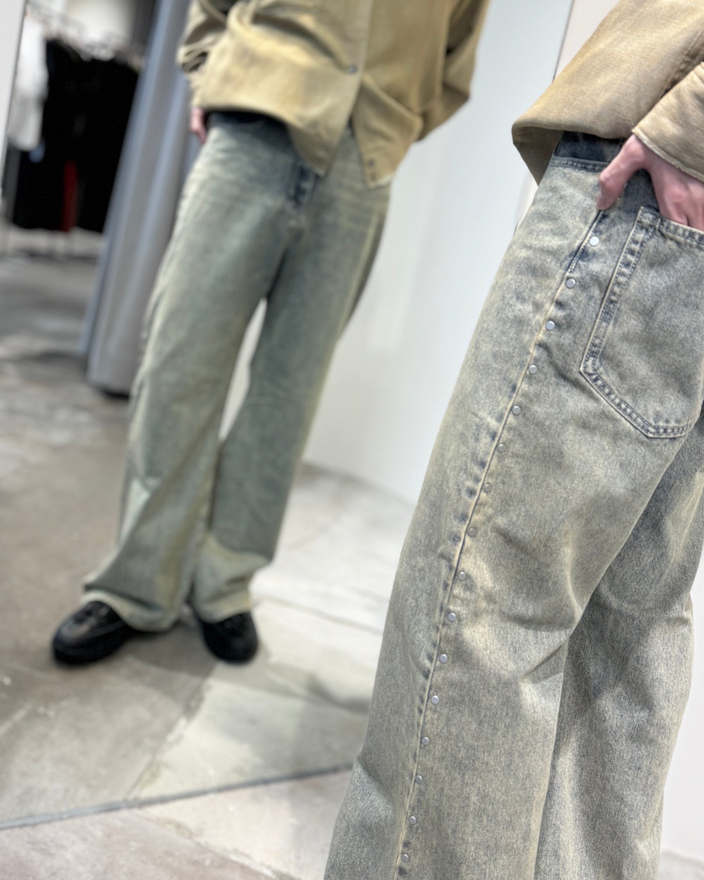 side line studs denim (unisex) saxbeige
