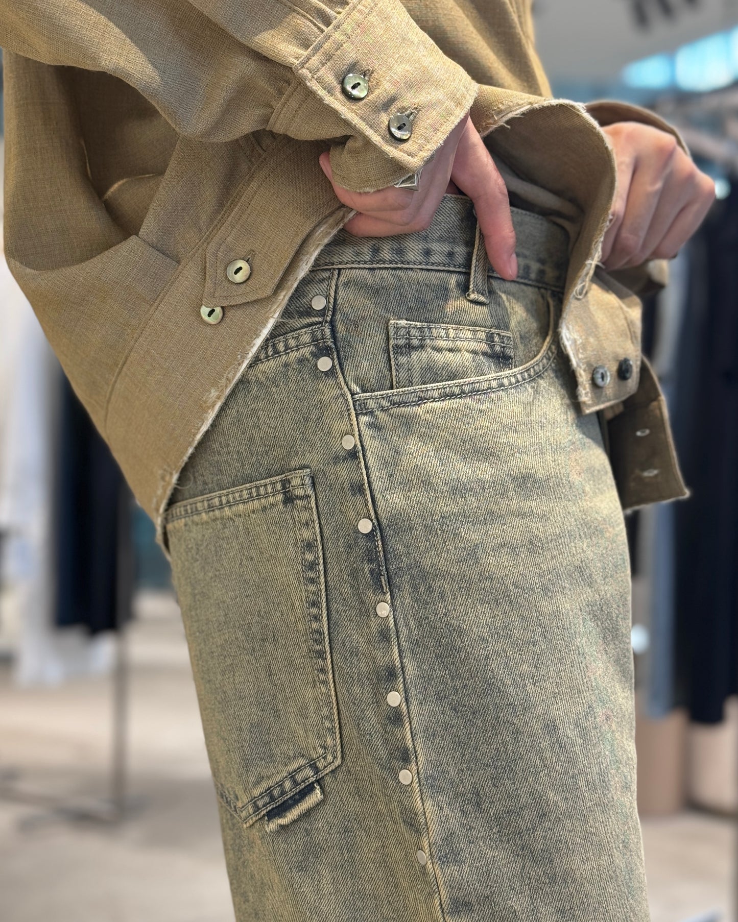 side line studs denim (unisex) saxbeige
