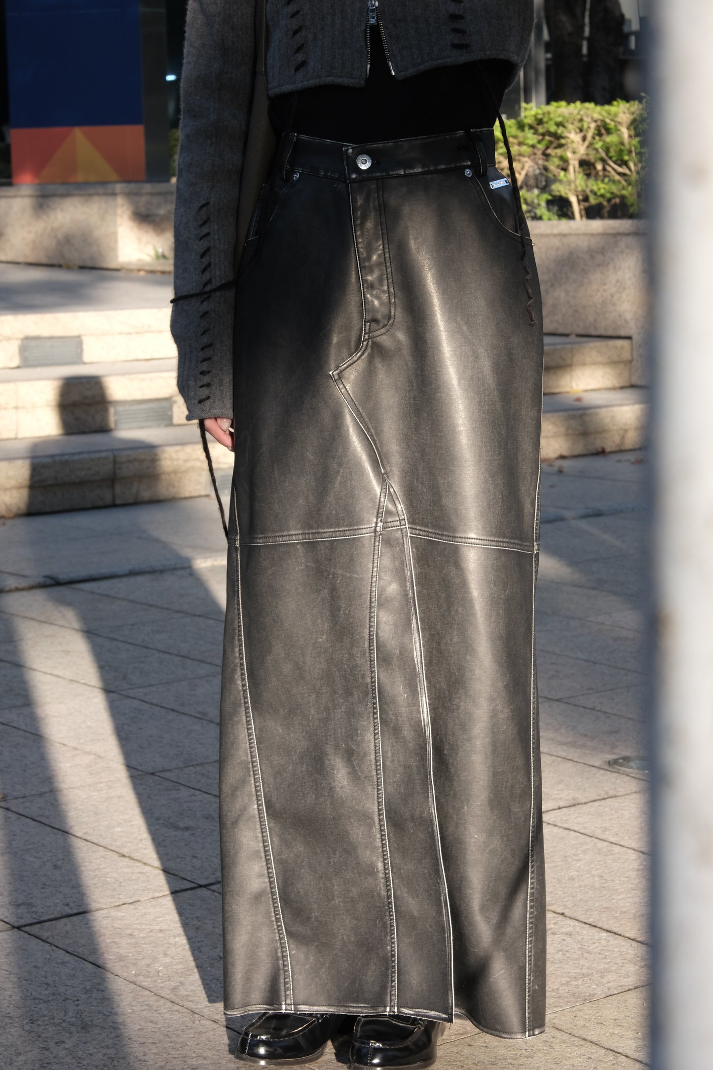 vegan leather slit skirt