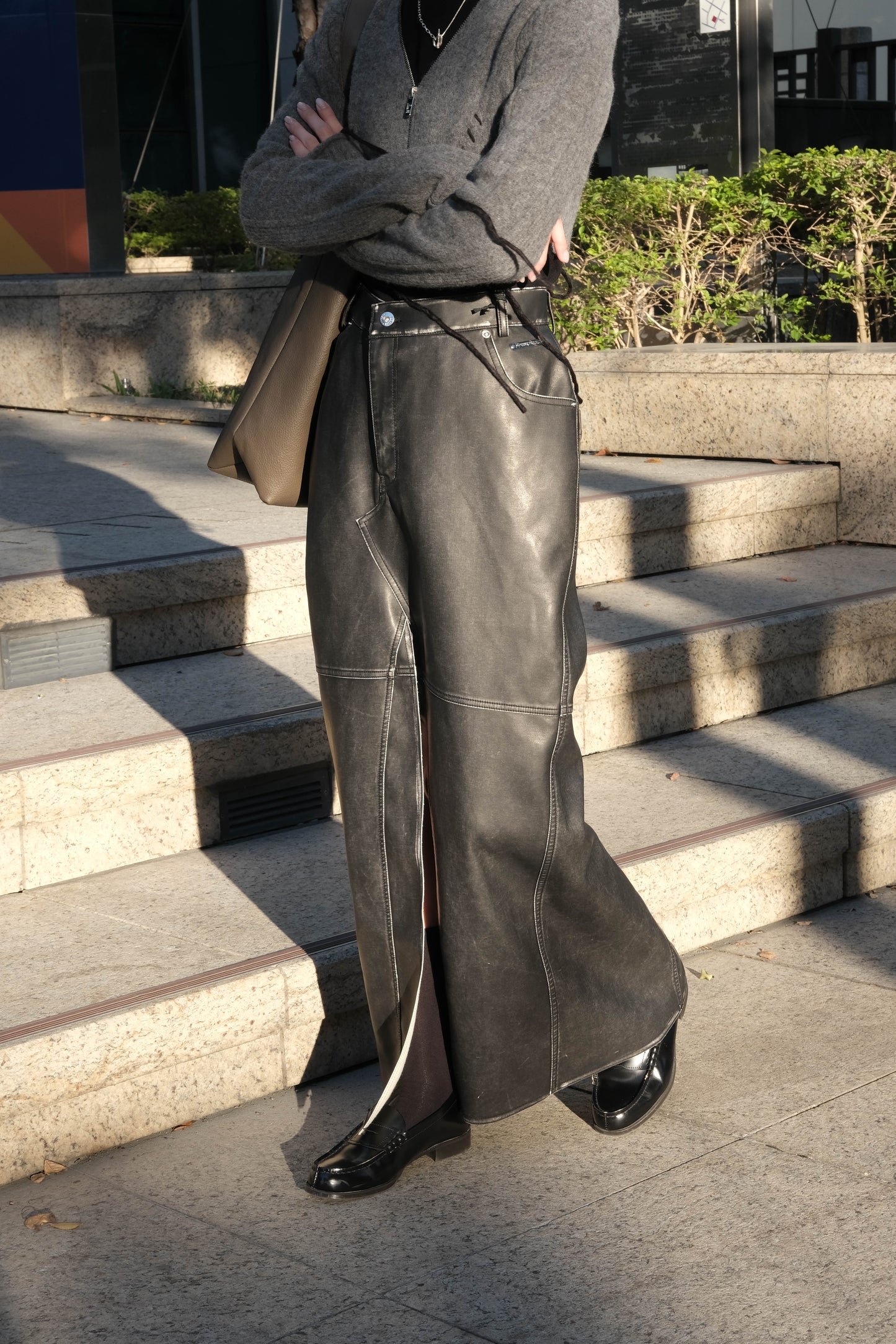 vegan leather slit skirt