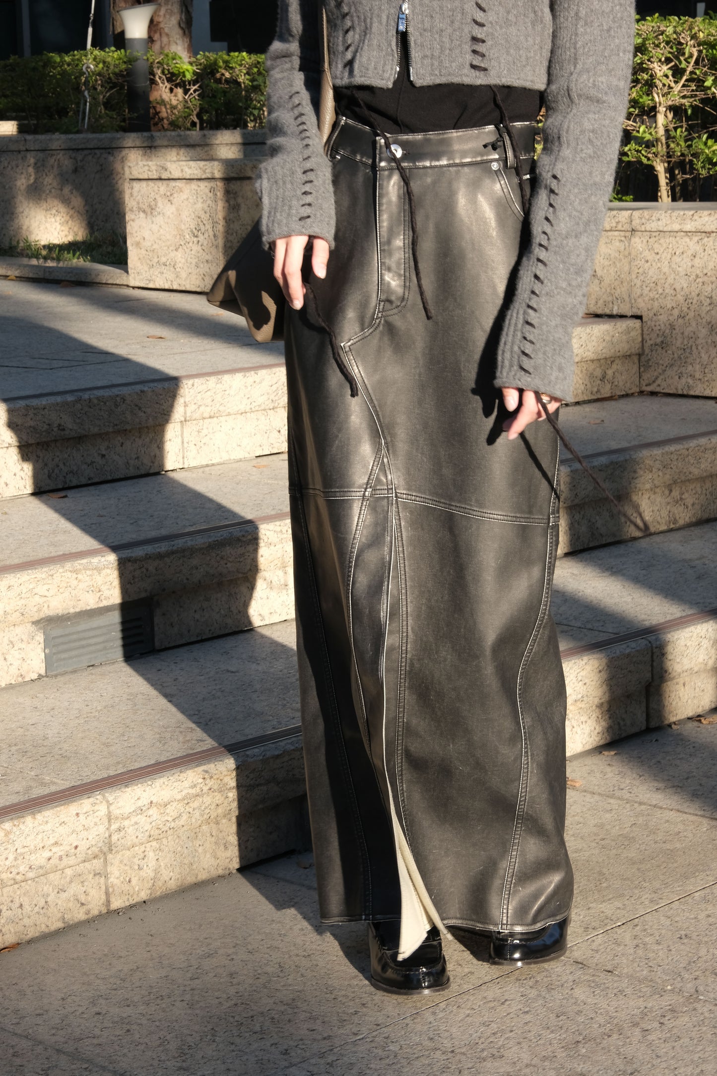 vegan leather slit skirt