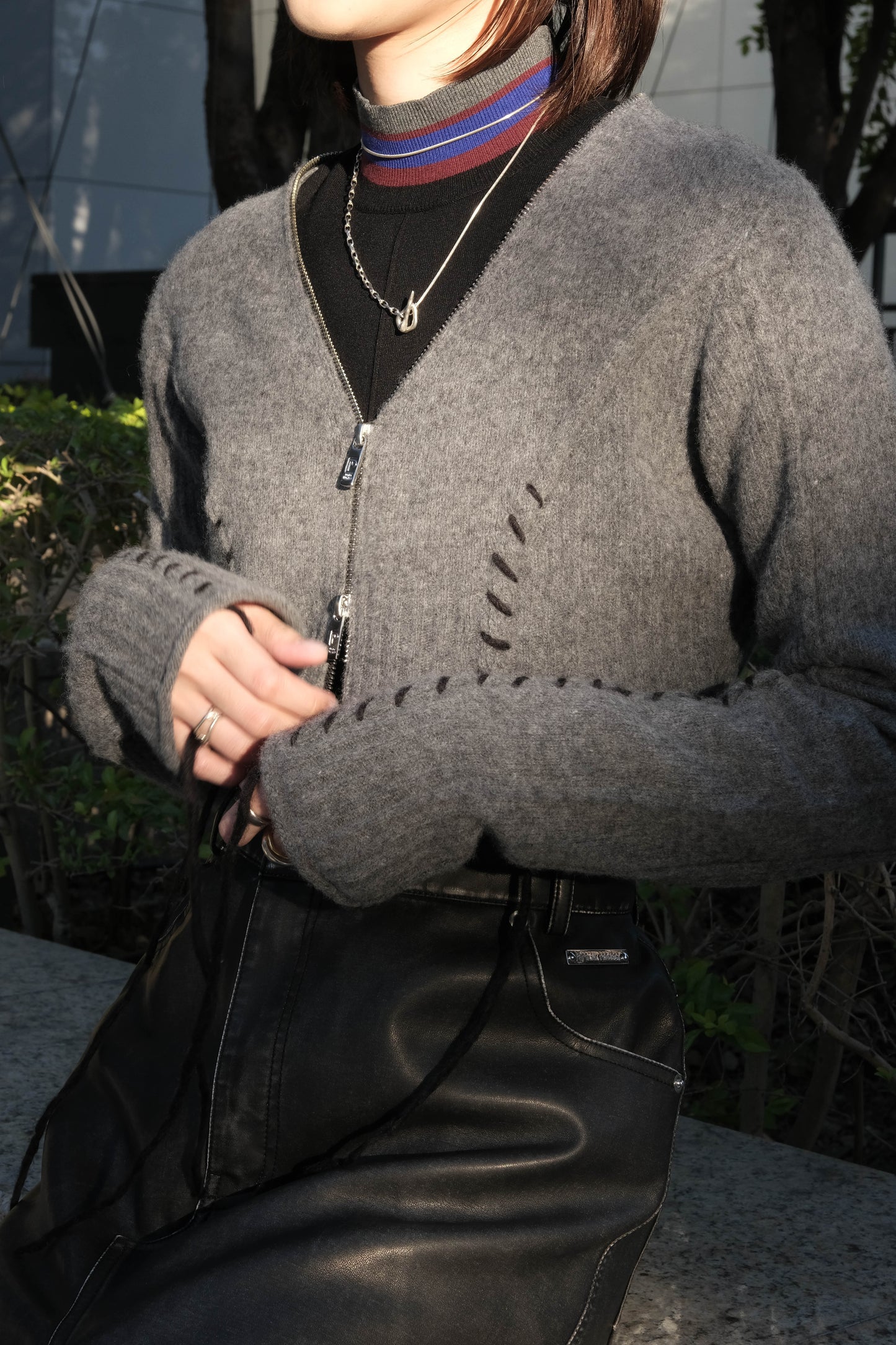 cashmere blend lace-up knit