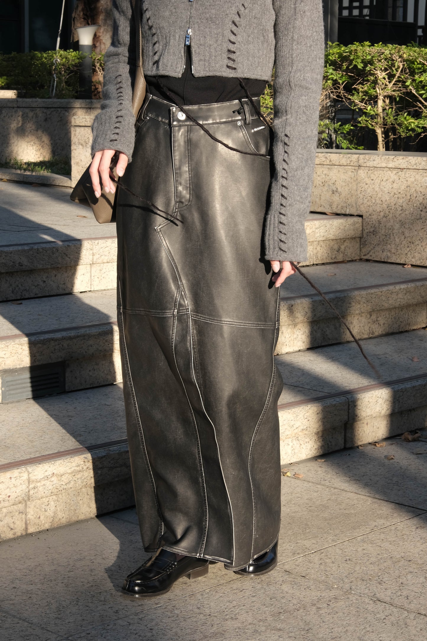 vegan leather slit skirt
