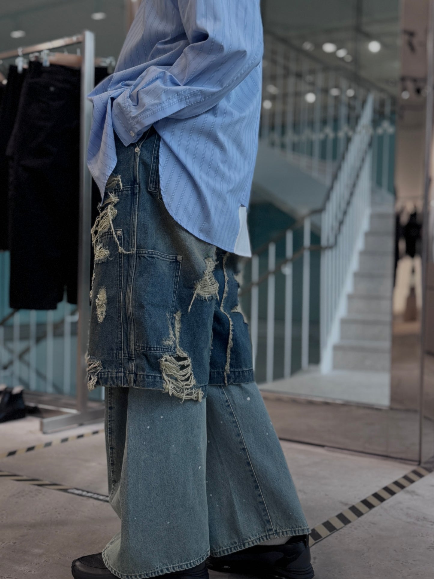 layered denim pants